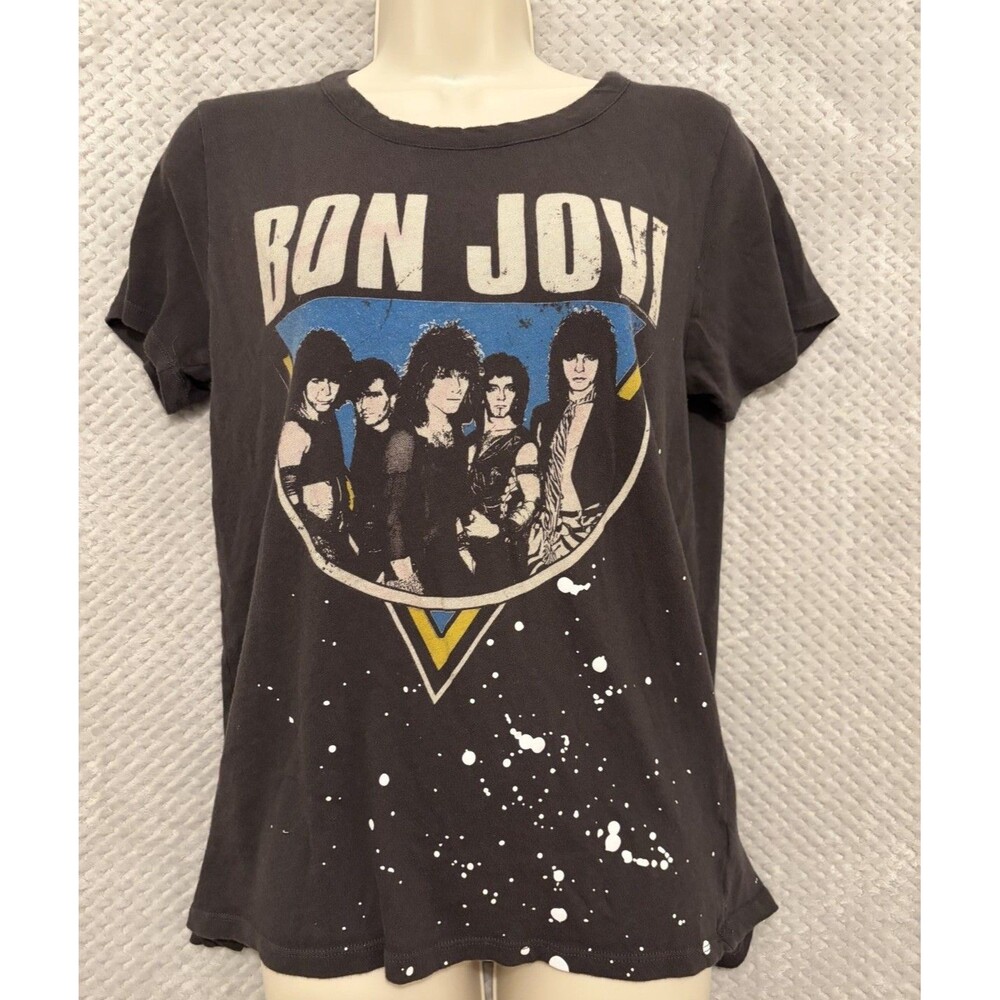 Chaser Bon Jovi Paint Splatter Graphic Tee Shirt Grey Large L